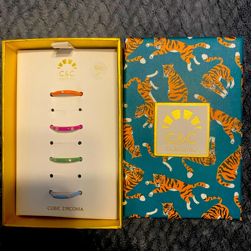 Enamel rings cubic zirconia multi color